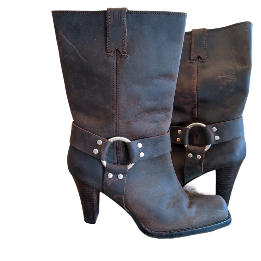 Michael Kors Distressed Leather Harness Boots - Picture 3 of 11